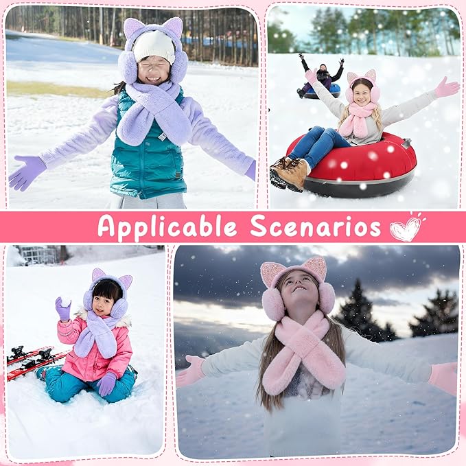 6-Piece Kids Winter Accessories Set – Ear Muffs, Scarves & Gloves (Pink & Purple)