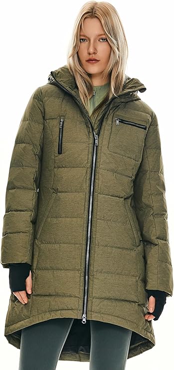 Women’s Long Winter Down Jacket – Warm Quilted Puffer Coat with Hood, Slim Fit