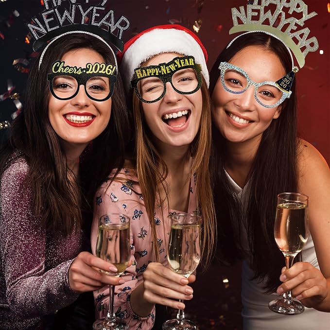 39 Pieces New Year's Eve Party Supplies 2026 - Headbands, Tiaras, and Glasses
