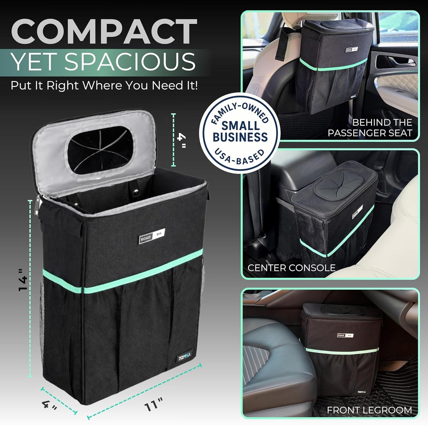 Slim Car Trash Can – 2.5 Gallon Leakproof & Odor-Proof Garbage Bin for Cars, Trucks & SUVs