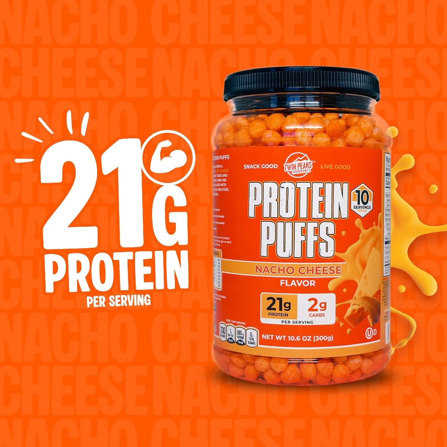 Nacho Cheese Protein Puffs – Keto Friendly, Low Carb Crunchy Snack – 21g Protein, 2g Net Carbs (300g)