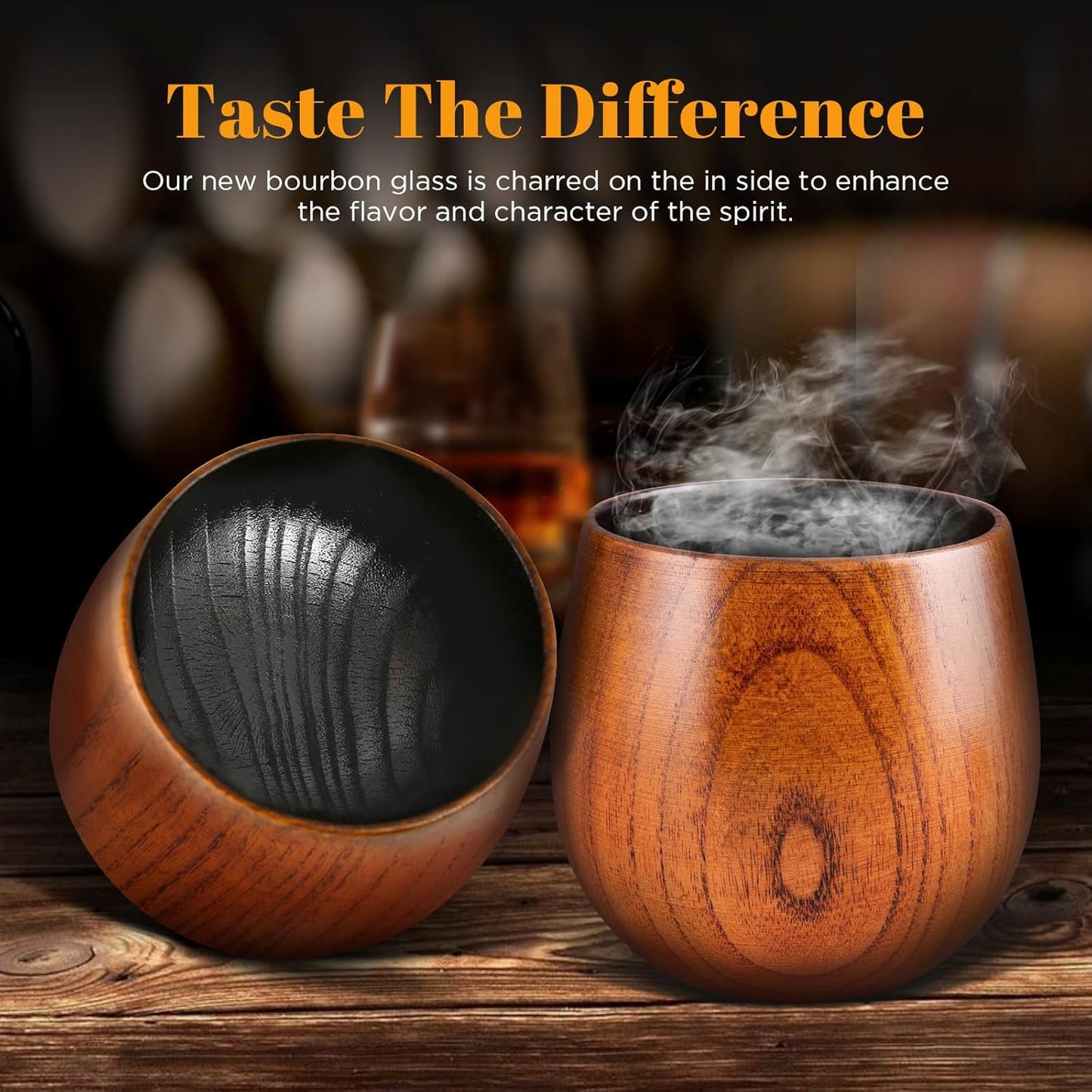 Set of 2 Enlarged Charred Wooden Whiskey Glasses - Ideal Bourbon Gifts for Men for Any Occasion