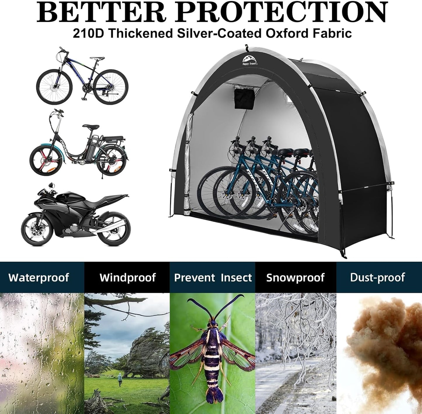 Bike Storage Shed Tent with 210D Oxford Fabric PU4000 Waterproof for 2-8 Bikes