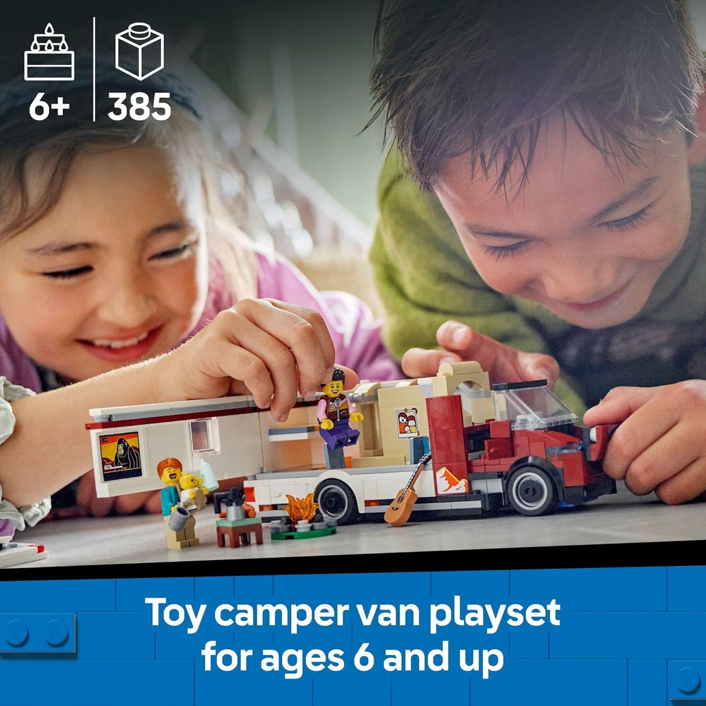 Holiday Adventure Camper Van Building Toy Set - Includes 3 Minifigures & Accessories for Ages 6+