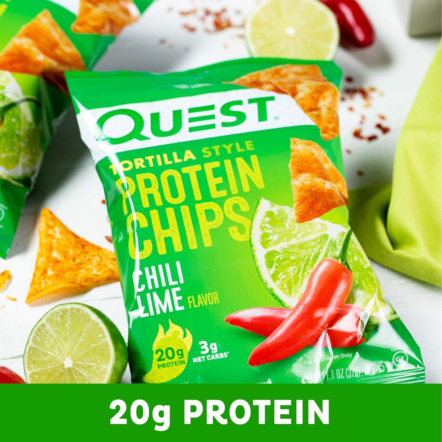 Chili Lime Tortilla-Style Protein Chips – 20g Protein, 3g Net Carbs, Gluten-Free (Pack of 12)