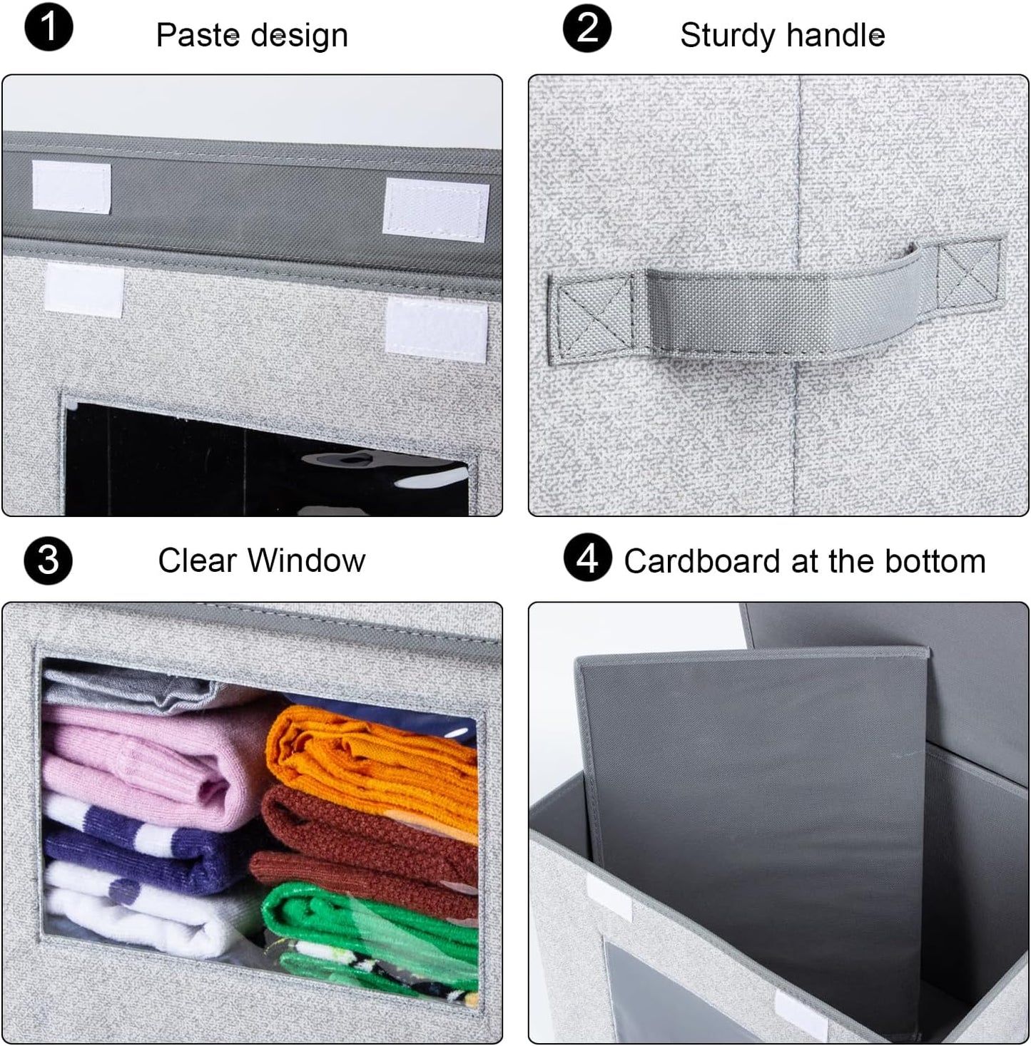 4-Pack Large Foldable Fabric Storage Bins with Lids - Gray (17" x 12" x 12")