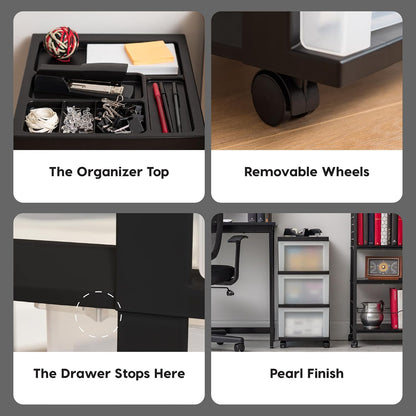 Rolling Plastic Storage Cart with Wheels – Black/Pearl