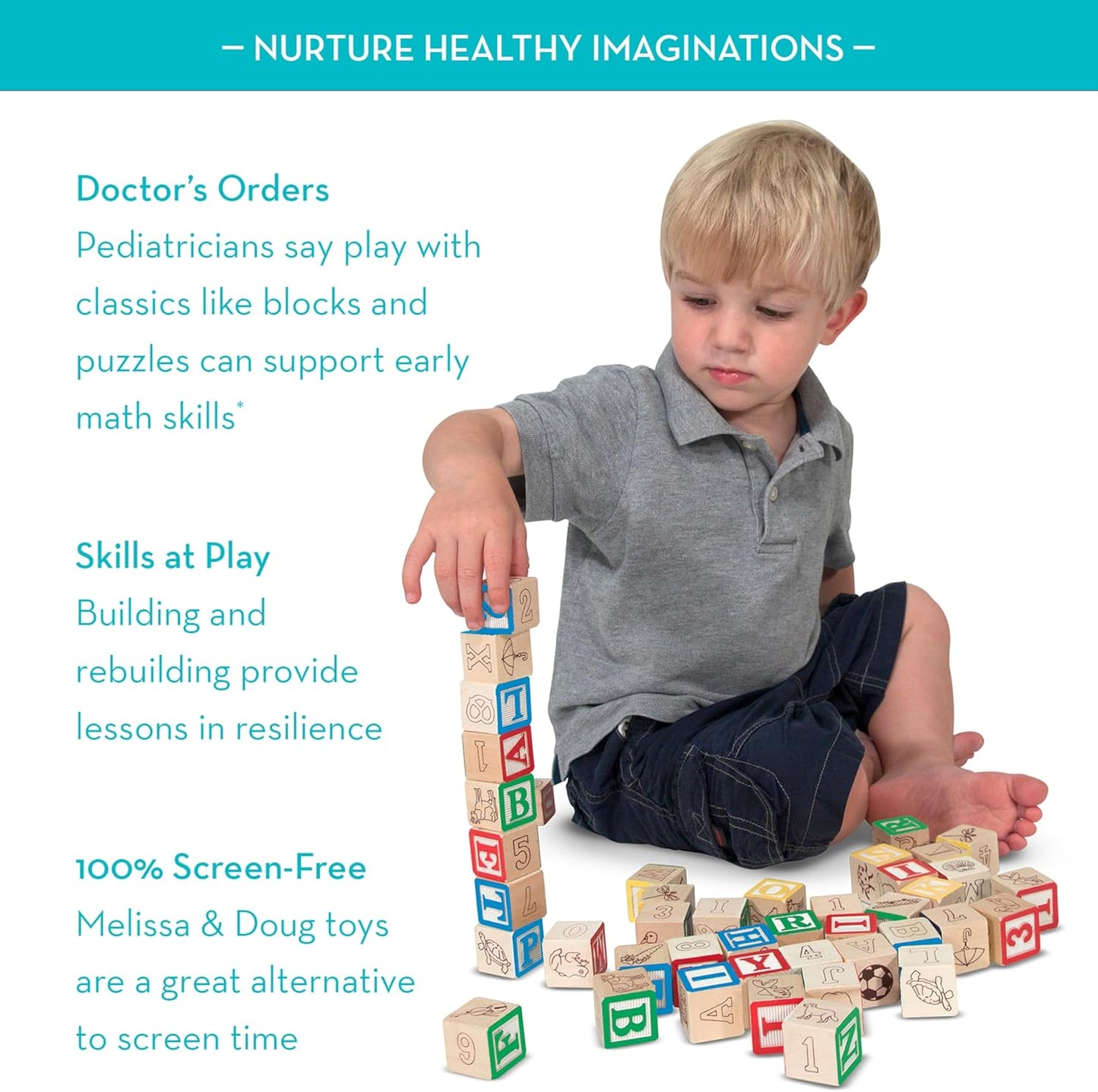 Deluxe Wooden ABC/123 Blocks Set (50 pcs) with Storage Pouch