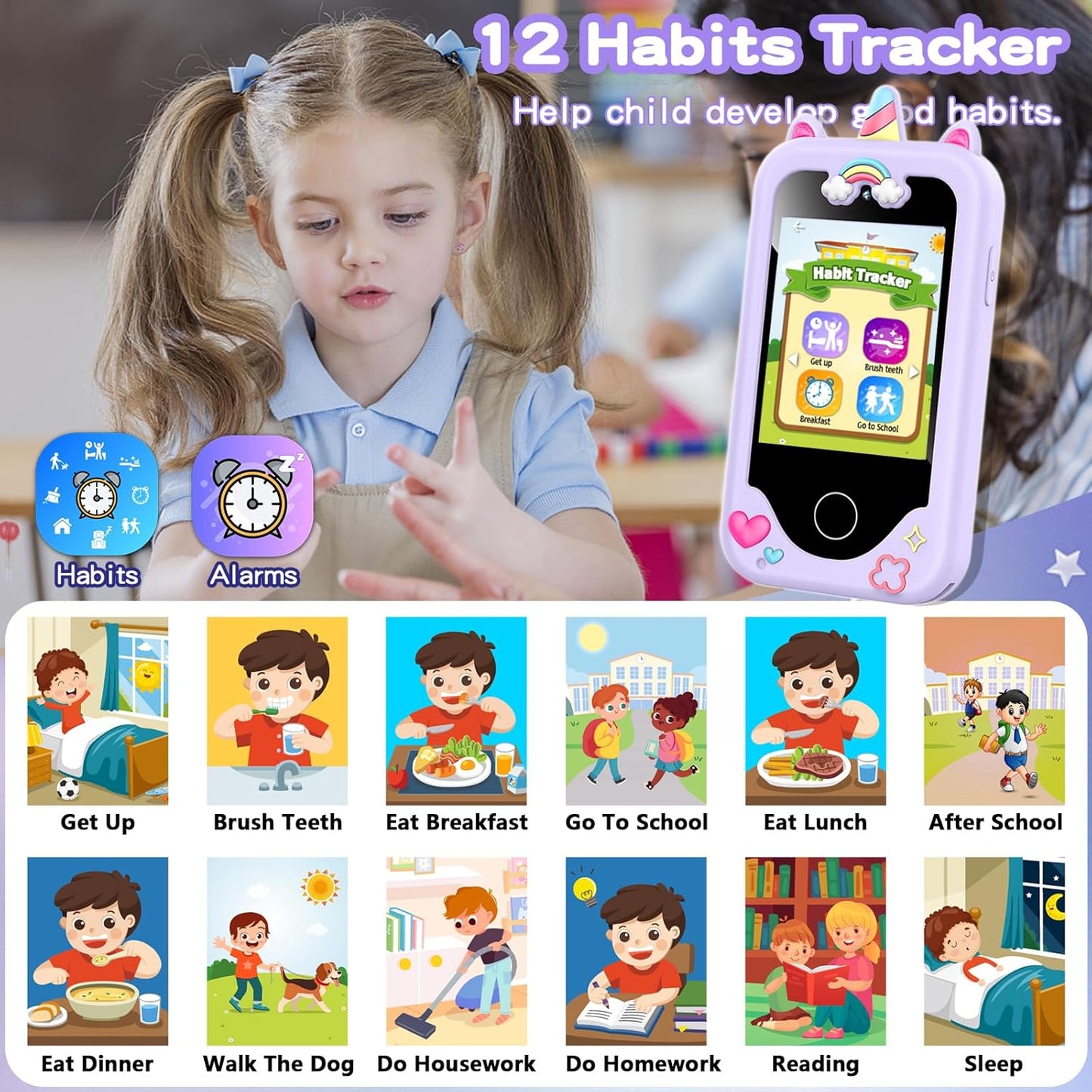 Kids Smart Phone for Girls – 2.8" Touchscreen Learning Toy with Dual Camera, Games & Music (Purple)