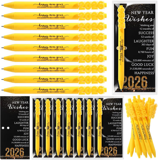 50 Sets Happy New Year Gifts Bulk 2026 New Years Eve Party Favors for Guests Include Inspirational Ballpoint Pen and Blessing Cards 2026 Gifts for Coworkers Friends Family