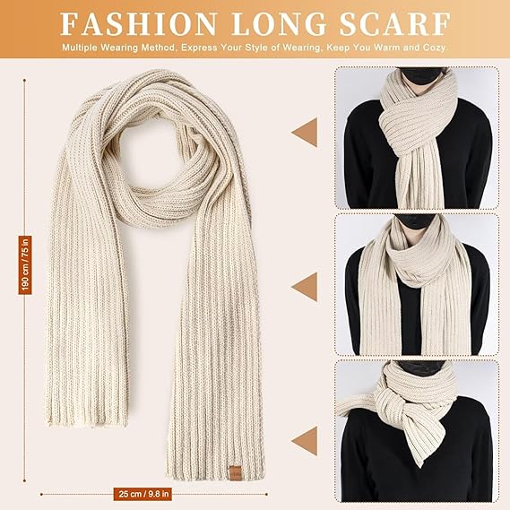 3-in-1 Winter Beanie Hat Scarf Gloves Set for Women with Pom Pom Long Scarf Neck Warmer Touchscreen Gloves