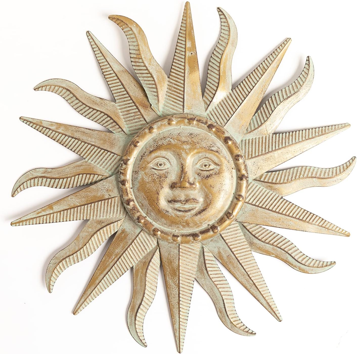 21.65" 3D Metal Sun Wall Art – Green-Gold Outdoor & Indoor Hanging Sculpture for Garden, Patio, Farmhouse, Living Room or Bedroom