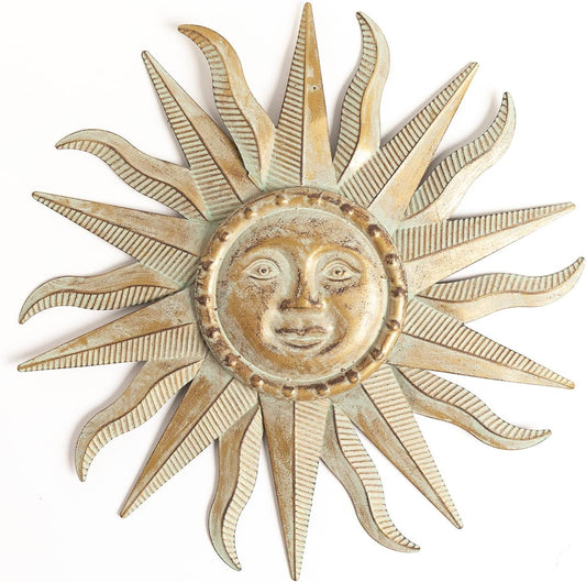 21.65" 3D Metal Sun Wall Art – Green-Gold Outdoor & Indoor Hanging Sculpture for Garden, Patio, Farmhouse, Living Room or Bedroom