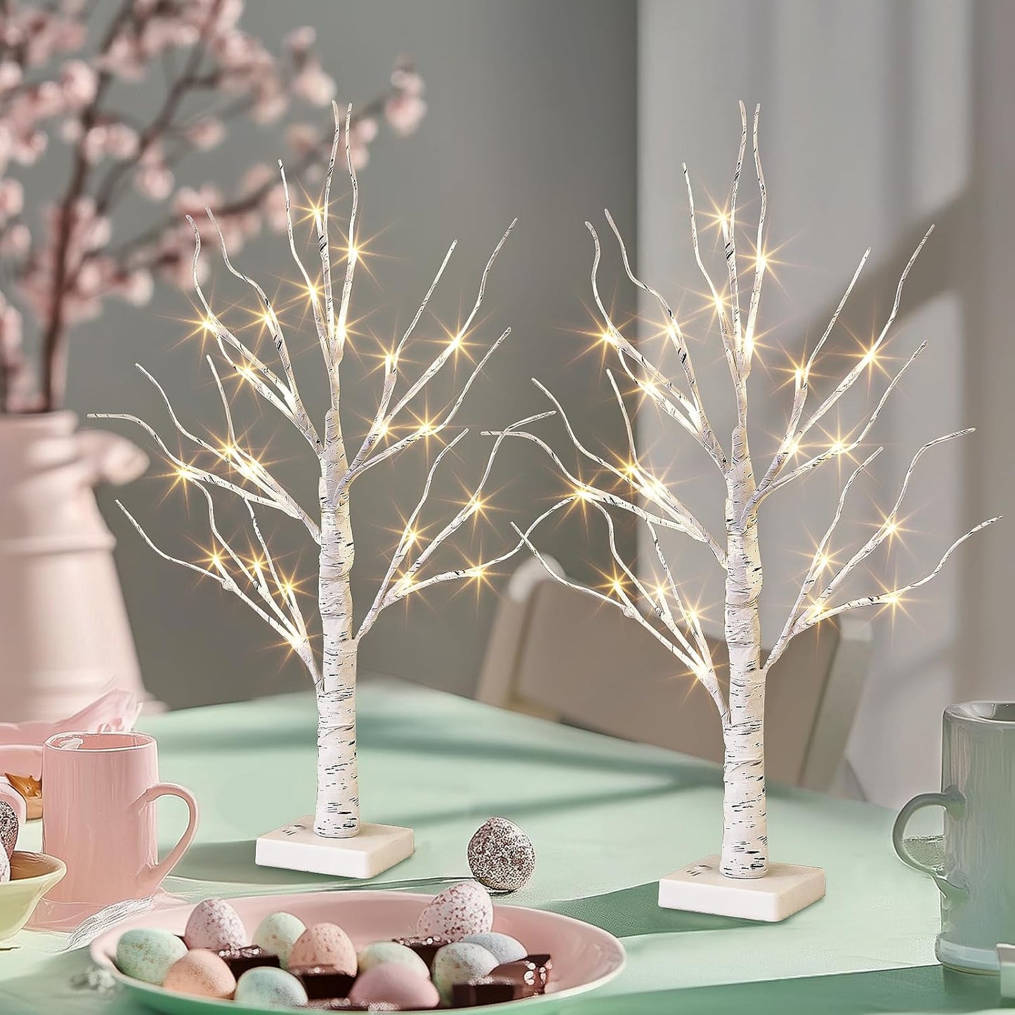 2-Pack 2FT LED Birch Trees with Timer for Indoor Christmas Decor