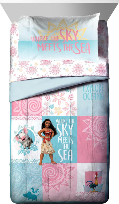 Moana Twin Comforter Set – 5-Piece Bed-in-a-Bag Bedding with Sheets & Pillow Covers Featuring Pua & Hei Hei