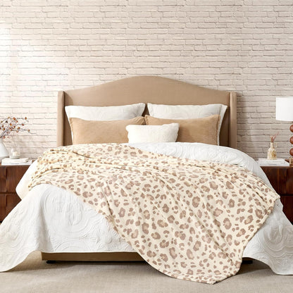 Leopard Print Fuzzy Throw Blanket – Thick Soft Fleece for Couch & Bed (Khaki Brown, 50" x 60")