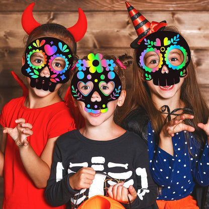 60-Piece Day of the Dead Scratch Skull Masks – DIY Halloween Party Favors & Kids Craft Activity