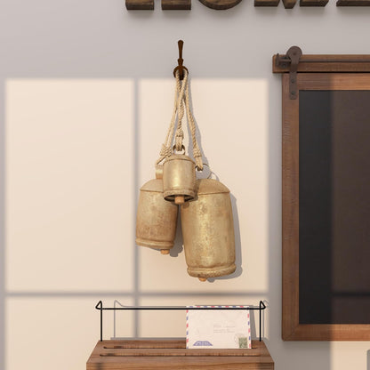 Set of 3 Gold Metal Tibetan-Style Giant Cow Bells with Jute Rope