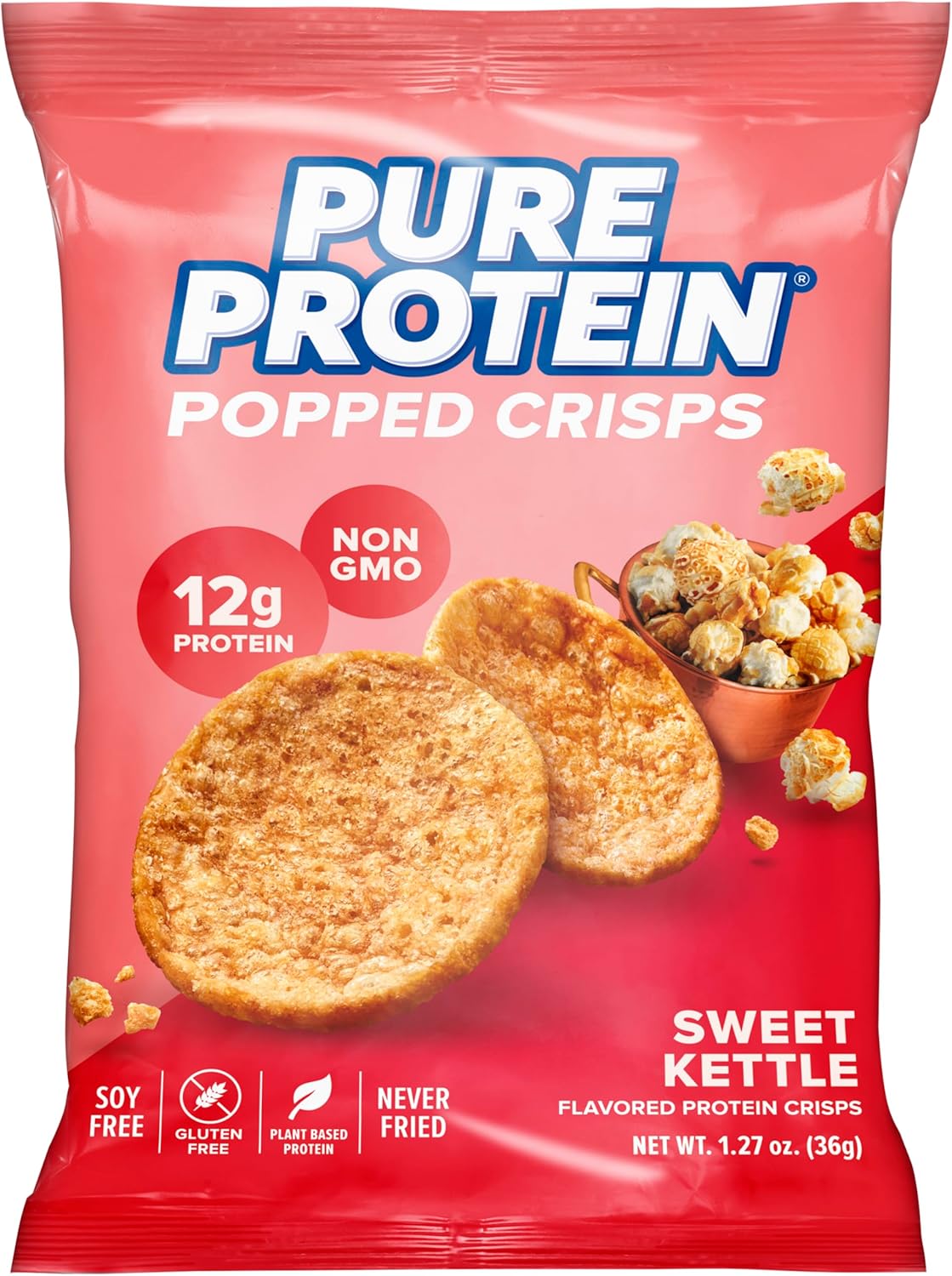 Pure Protein Popped Crisps, Sweet Kettle – 12g Protein, 1.27oz, 12 Count