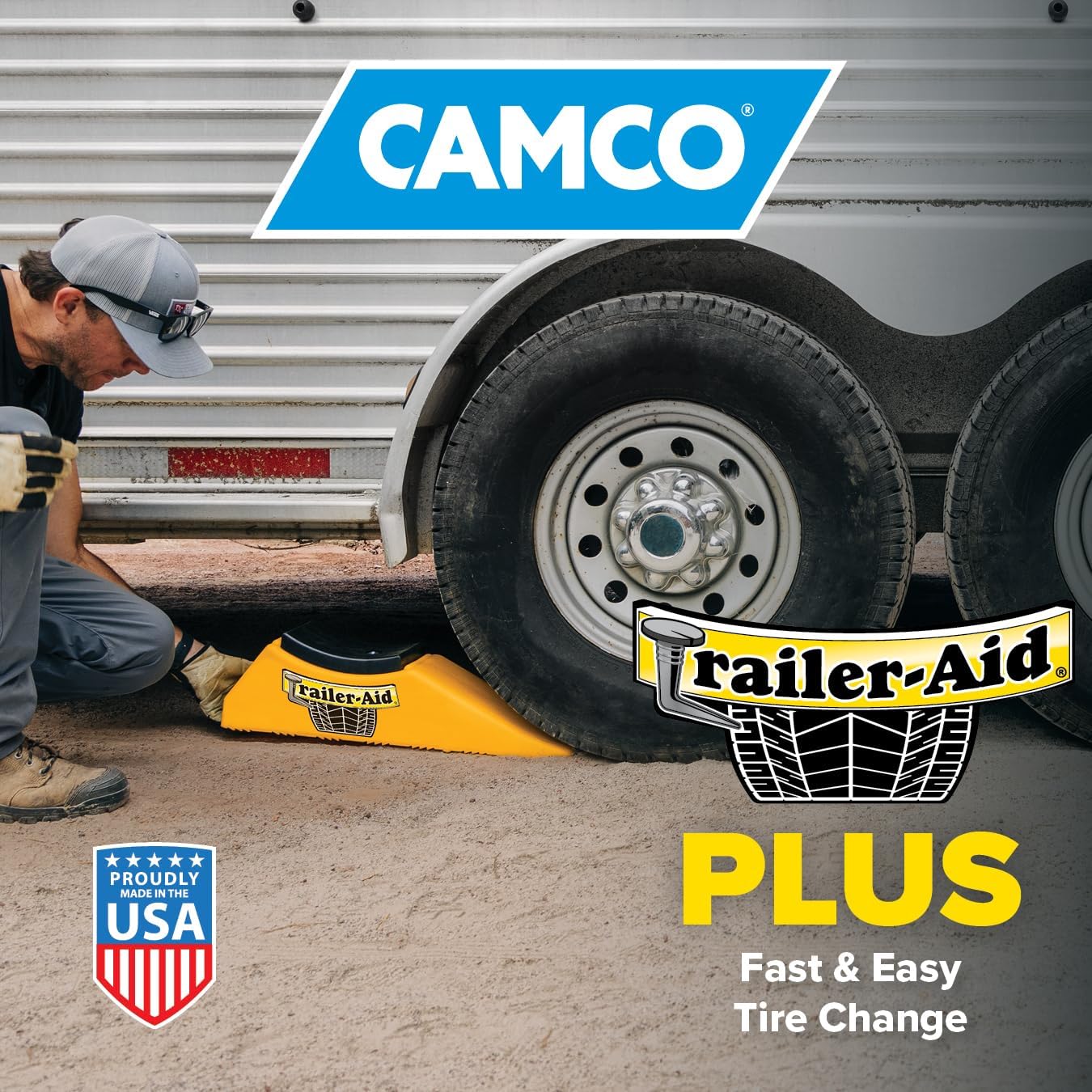 Trailer Aid Plus Tandem Tire Ramp – 5.5" RV & Trailer Tire Lift Ramp for Easy Tire Changes Without Unloading Cargo, Yellow