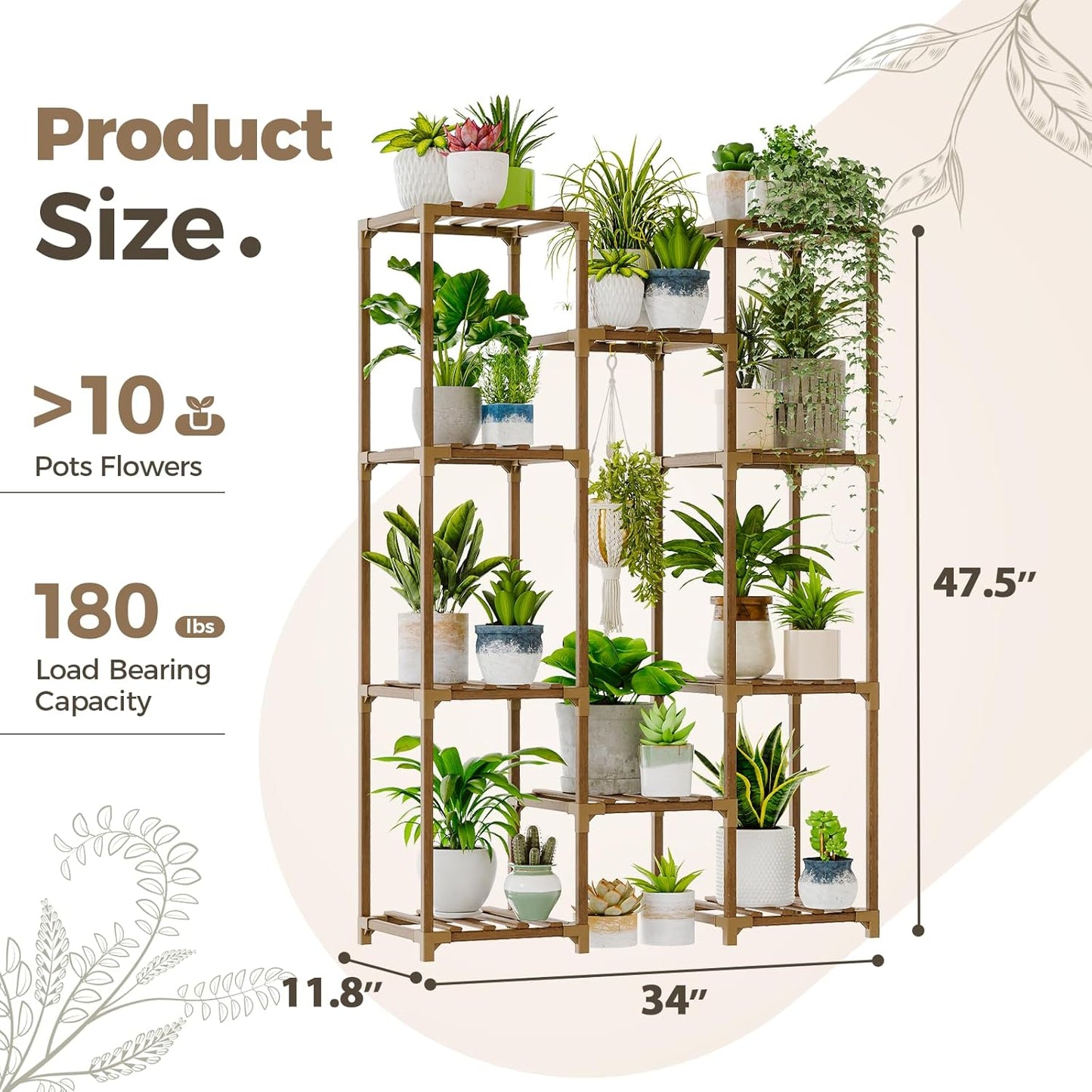 Tall Wooden Plant Stand for Indoor & Outdoor Use – Multi-Tier Flower Shelf for Living Room, Patio, Balcony & Garden (Brown)