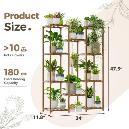Tall Wooden Plant Stand for Indoor & Outdoor Use – Multi-Tier Flower Shelf for Living Room, Patio, Balcony & Garden (Brown)