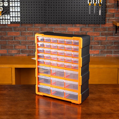 39-Drawer Wall-Mounted Craft Storage Cabinet Organizer in Black and Orange