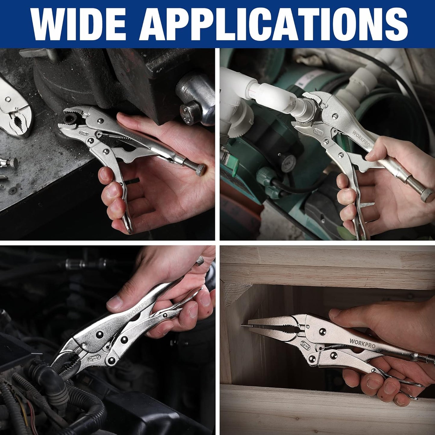 5-Piece Locking Pliers Set with Chrome-Vanadium Steel, 5/7/10" Curved & 6.5/9" Long Nose Pliers