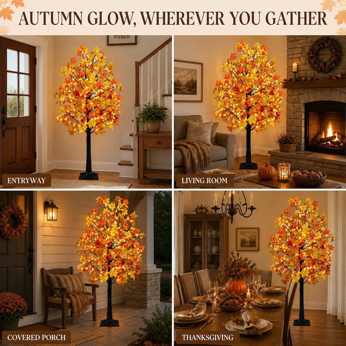 8 FT Lighted Fall Maple Tree – Artificial Thanksgiving Tree with Autumn Leaves for Indoor & Outdoor Décor