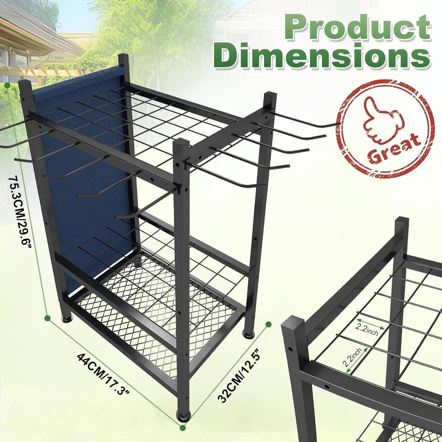 Garden Yard Tool Rack – Metal Garage Storage Organizer for Up to 46 Tools, Rakes, Brooms & Shovels