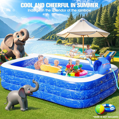 Upgraded Elephant Family Inflatable Swimming Pool with Sprinkler