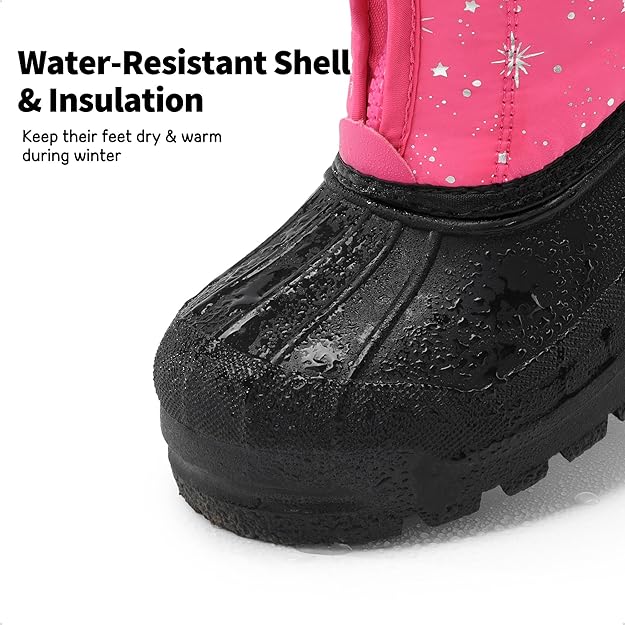 Kids’ Waterproof Winter Snow Boots – Fuchsia/Multi (Size for 13-Year-Old)