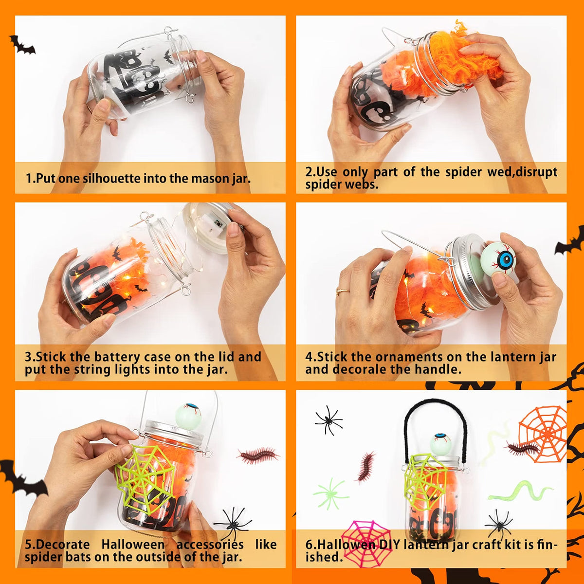 4-Piece Halloween Mason Jar Craft Kit for Kids – DIY Glass Jar Decorating Set with Accessories