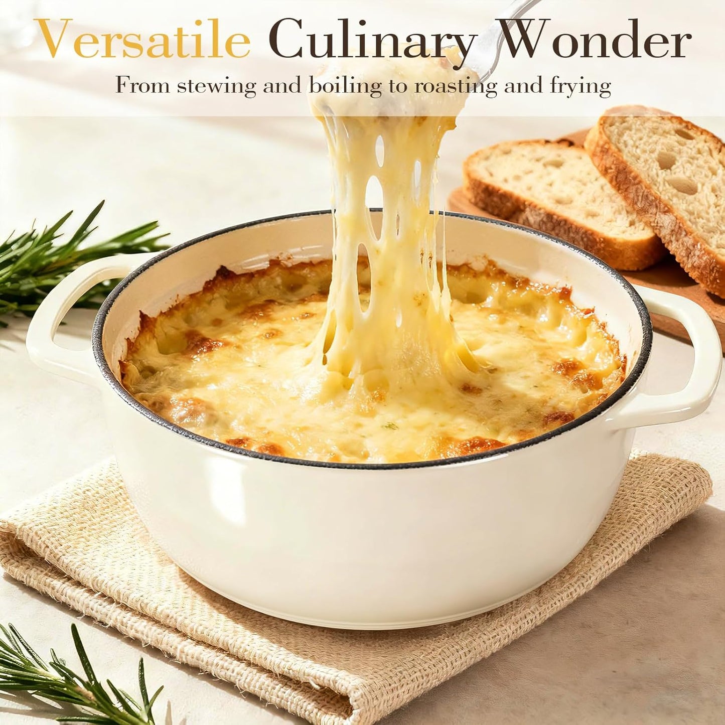 6QT Enameled Cast Iron Dutch Oven – Heavy-Duty Pot with Lid (Cream White)
