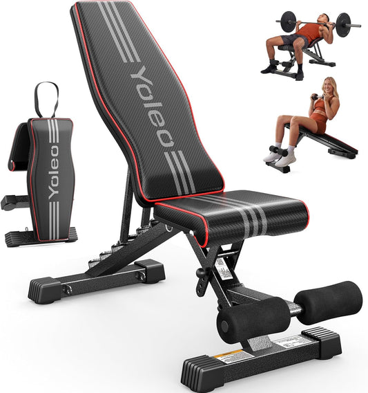 Adjustable Weight Bench – ASTM-Certified 827 lb Foldable Gym Bench with Incline, Decline & Flat Positions – Wider Seat