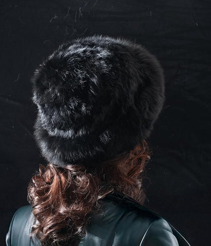 Luxury Fur Knit Hat Set – Rabbit Fur Cap with Fox Fur Brim & Convertible Headband