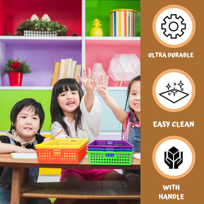 6-Pack Colorful Plastic Storage Bins - for Organizing Classroom Supplies