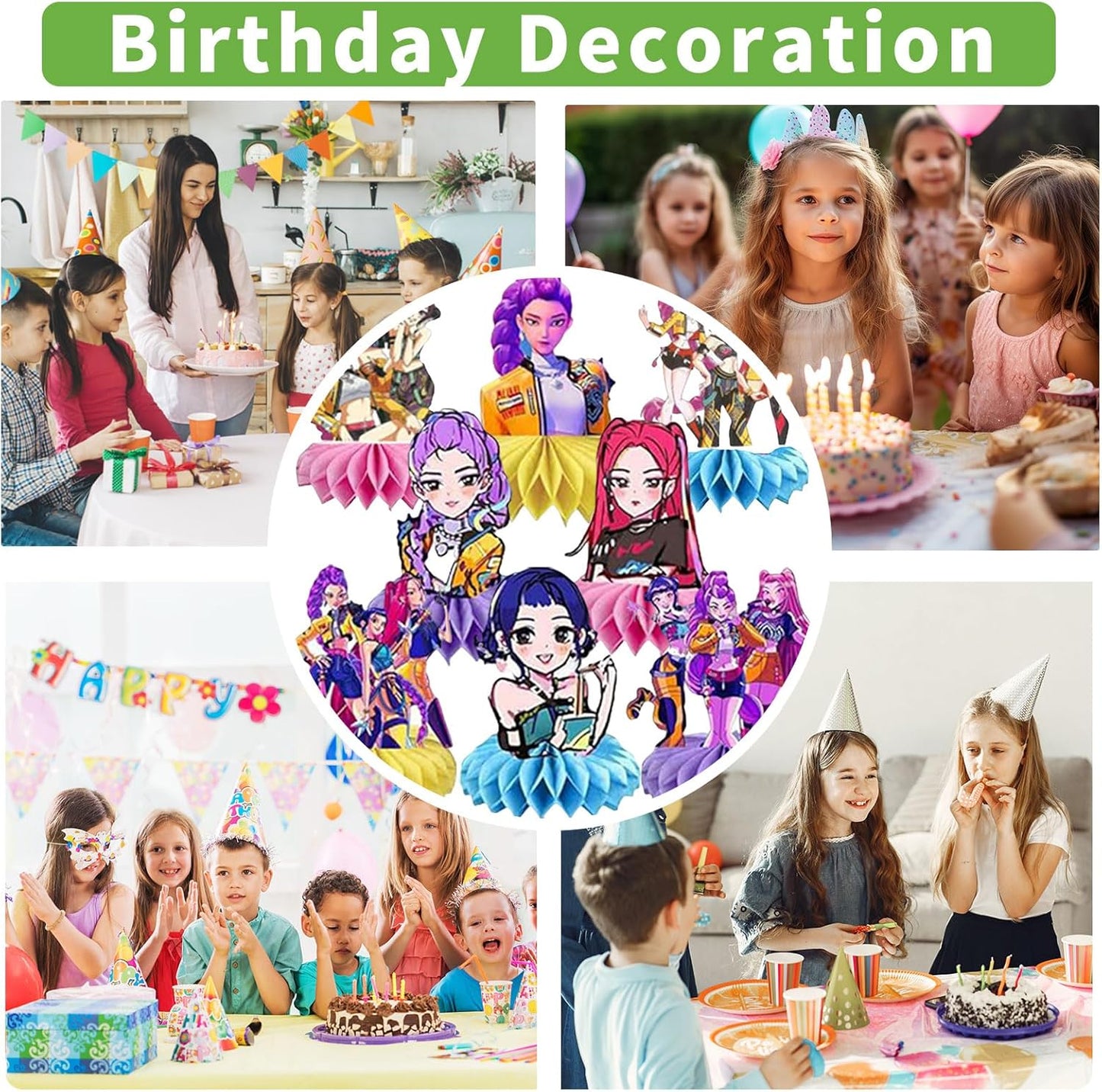 Demon Hunters Honeycomb Party Decorations (8 PCS) – Cartoon Table & Birthday Party Decor
