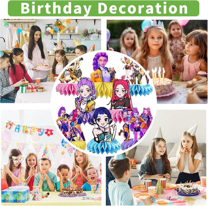 Demon Hunters Honeycomb Party Decorations (8 PCS) – Cartoon Table & Birthday Party Decor