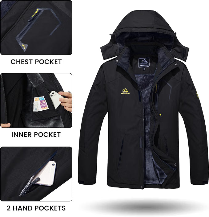 Men’s Waterproof Winter Ski Jacket – Insulated Thermal Snowboard Coat for Cold Weather & Snow Sports, Black, Medium