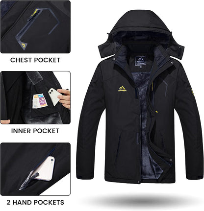 Men’s Waterproof Winter Ski Jacket – Insulated Thermal Snowboard Coat for Cold Weather & Snow Sports, Black, Medium