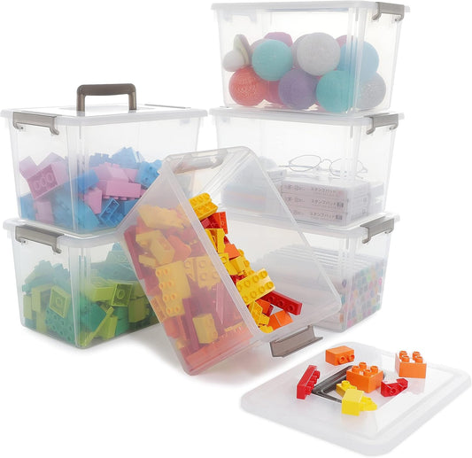 Clear Stackable Plastic Storage Bins with Latching Lids – 6 Packs, 6 QT Containers for Organizing Snacks, Crafts, and Toys