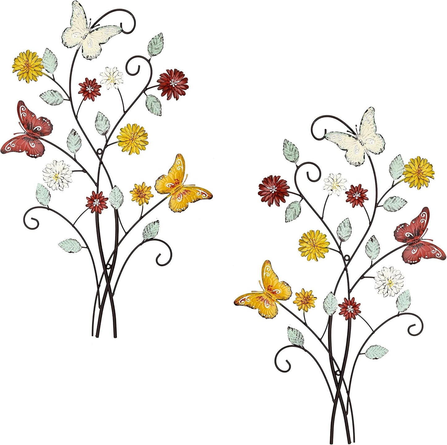 Metal Wall Art- Flower & Butterfly Wall Decor Modern Farmhouse Decoration Rustic Wall Decor for Bedroom Bathroom Living room Outdoor Garden 27inch×17inch Set of 2 (Set of two)