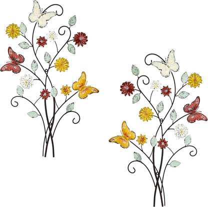 Metal Wall Art- Flower & Butterfly Wall Decor Modern Farmhouse Decoration Rustic Wall Decor for Bedroom Bathroom Living room Outdoor Garden 27inch×17inch Set of 2 (Set of two)