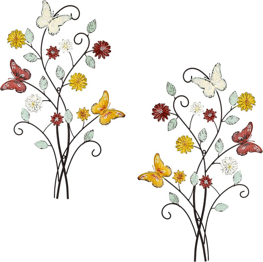 Metal Wall Art- Flower & Butterfly Wall Decor Modern Farmhouse Decoration Rustic Wall Decor for Bedroom Bathroom Living room Outdoor Garden 27inch×17inch Set of 2 (Set of two)