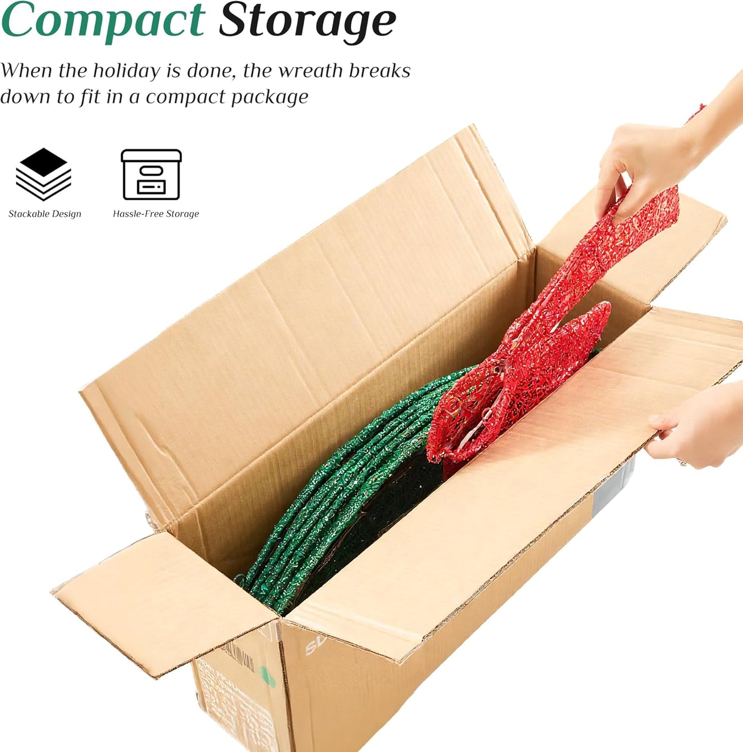 48in Pre-Lit Christmas Wreath with LED Lights and Red Bow