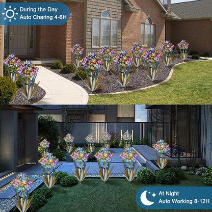 Solar Metal Agave Garden Stakes (3 PCS Blue) – Butterfly & Sunflower Outdoor Decor with Swaying Solar Lights for Yard, Patio & Lawn