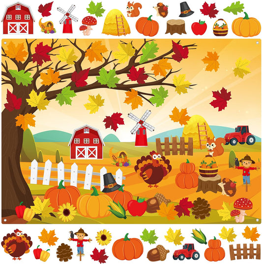 3.4 FT Fall Felt Story Board Set – 55-Piece Autumn Wall Activity Board for Kids