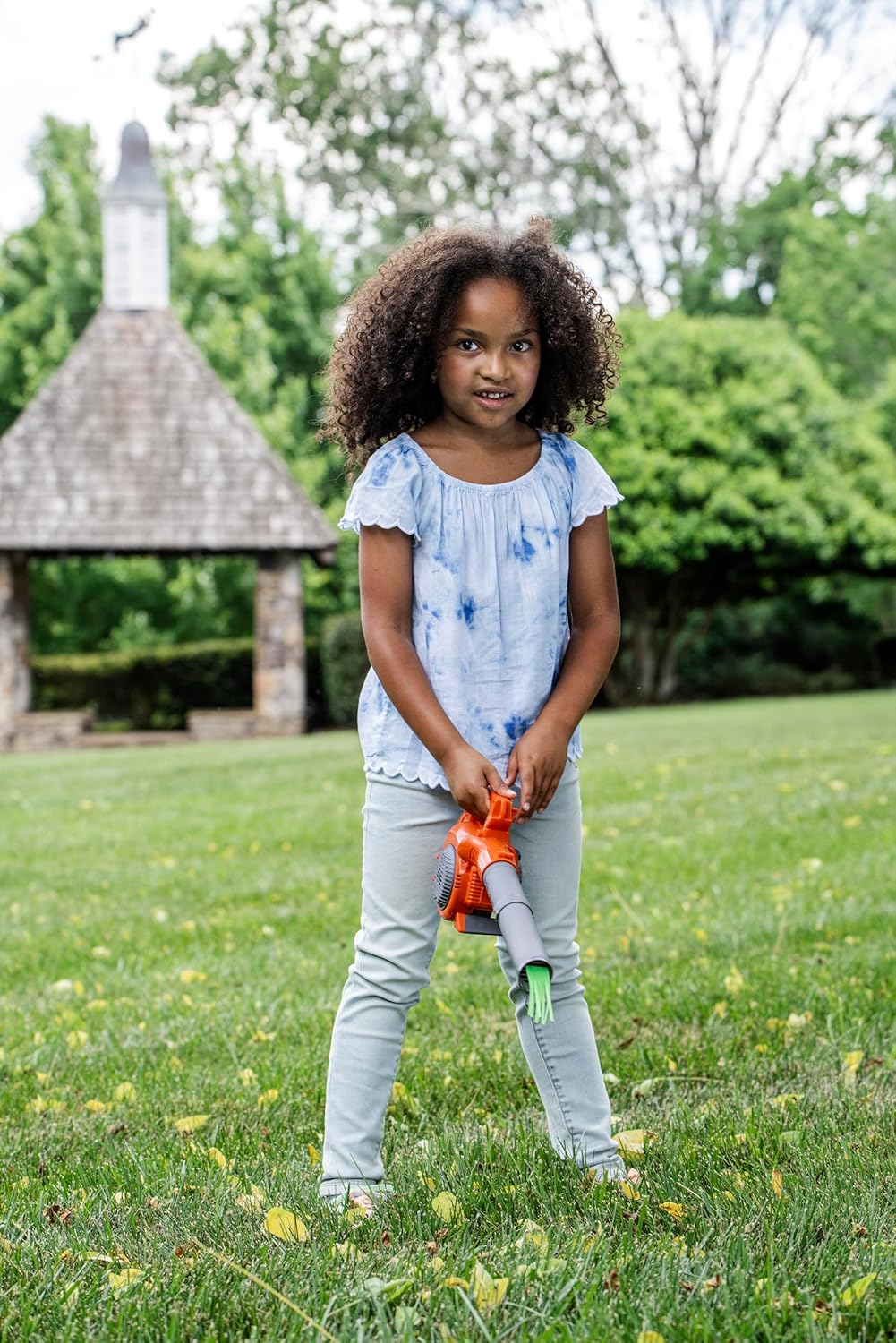 Toy Leaf Blower - Light-Up Engine with Sound & Real Air for Ages 3+ (Orange/Gray)