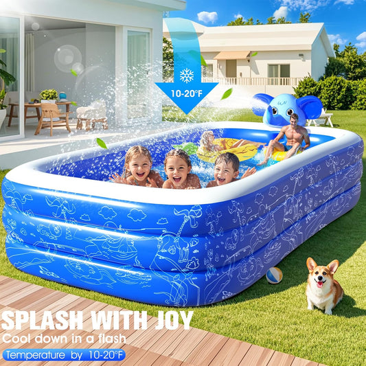 Upgraded Elephant Family Inflatable Swimming Pool with Sprinkler